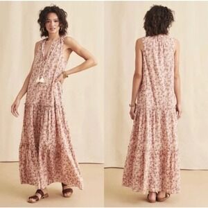 Faherty Cottagecore Tiered Floral Maxi Dress XS Mira Organic Cotton Sleeveless